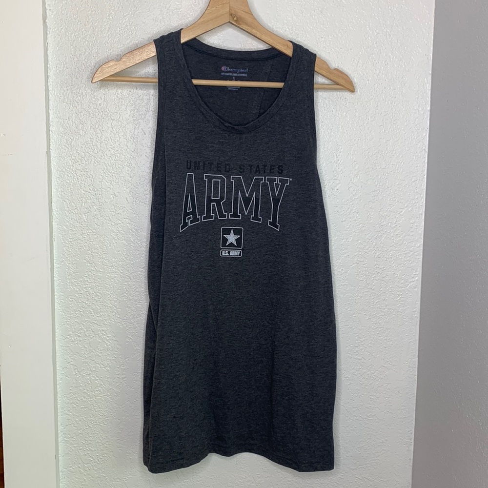 Champion U.S. Army Tank Top L Gray Sleeveless Graphic Athletic Shirt Open back